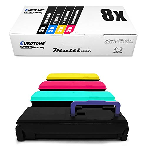 Eurotone Druckerpatronen Multipack mit acht Patronen in Schwarz, Cyan, Gelb und Magenta vor weißem Hintergrund.