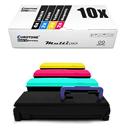 Eurotone Multipack mit zehn Tonerkartuschen in Schwarz, Cyan, Gelb und Magenta vor einer weißen Box.
