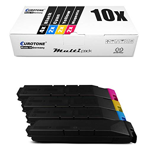 Eurotone Druckerpatronen Multipack mit zehn Patronen in Schwarz, Cyan, Gelb und Magenta vor weißem Hintergrund.