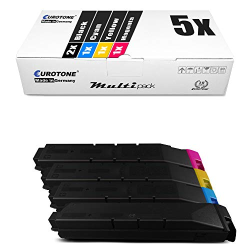 Fünfer-Multipack Druckerpatronen mit Box und schwarzem, cyan, gelbem und magenta Inhalt.