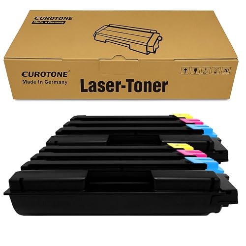 Eurotone Lasertoner-Kartons mit mehreren schwarzen Tonerkartuschen in Reihen darunter.
