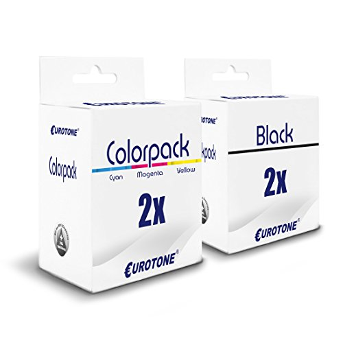 Zwei Eurotone Druckerpatronen-Schachteln, eine mit Colorpack 2x und die andere Black 2x, auf weiÃm Hintergrund.