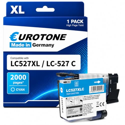 Blaue Eurotone Tintenpatrone LC527XLC mit Verpackung für 2000 Seiten Cyan.
