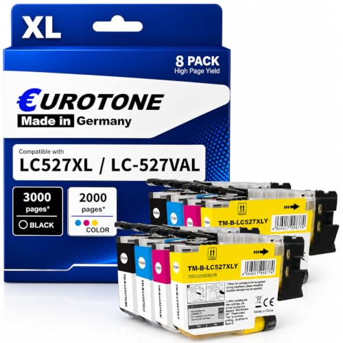 Eurotone XL Tintenpatronen-Set, 8er-Pack, schwarz und farbig, kompatibel mit LC527XL.