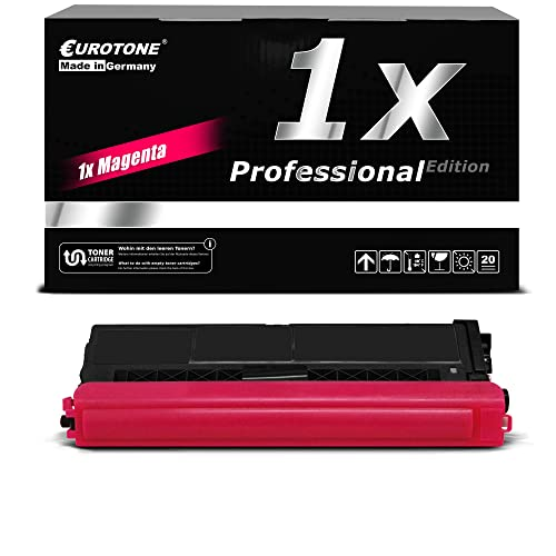 Eine Eurotone Magenta Toner-Kartusche vor ihrer schwarz-weißen Verpackung.