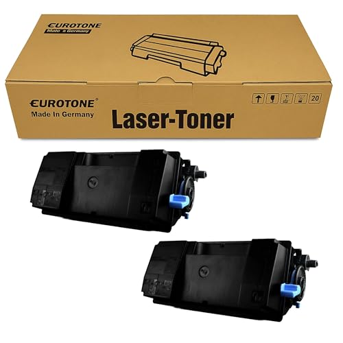 Eine braune Eurotone Lasertoner Box mit zwei schwarzen Tonerkartuschen davor.