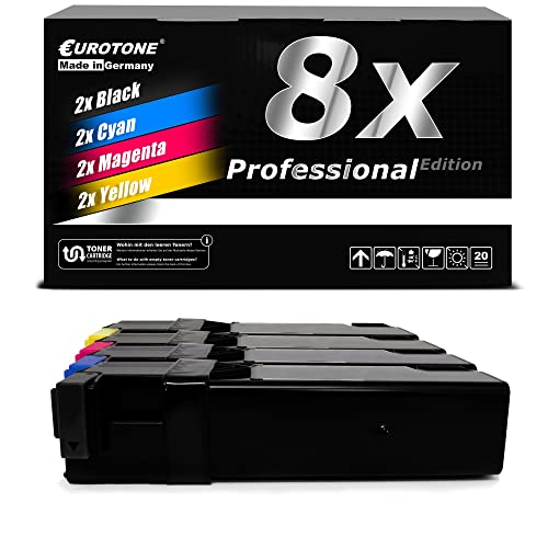Eurotone Tonerbox mit 8x Professional Edition in Schwarz, Cyan, Magenta und Gelb, mit 4 Patronen unten.