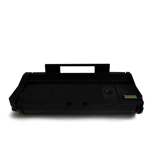 Eine schwarze Laserdrucker-Tonerkartusche vor einem schlichten weißen Hintergrund.
