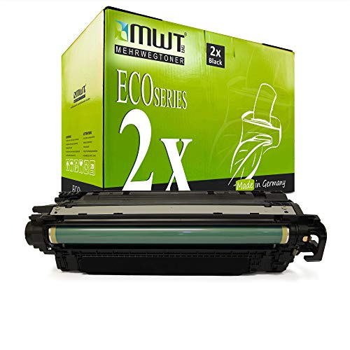 Grüne MWT Eco Series Tonerkartuschen Verpackung und eine schwarze Tonerkartusche.