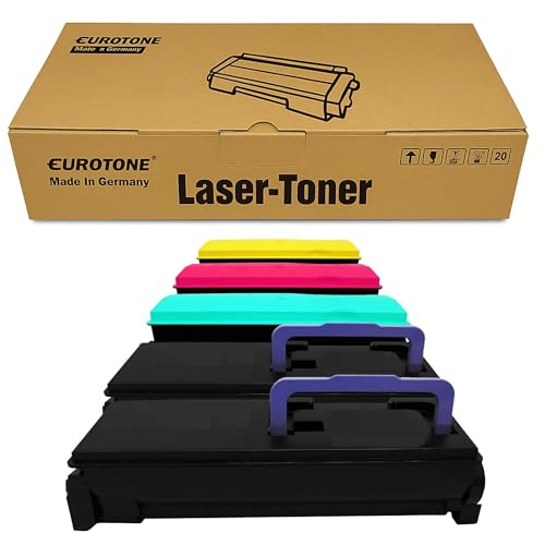 Eurotone Lasertoner Karton mit fünf verschiedenfarbigen Tonerkartuschen davor.