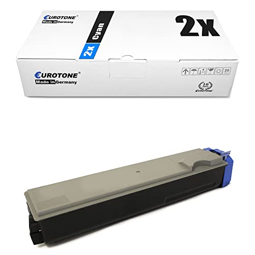 Eurotone Cyan-Tonerkassette mit weißer Verpackungsbox auf weißem Hintergrund.