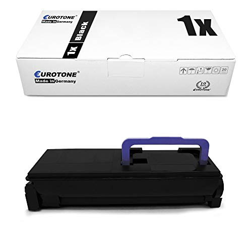 Eine schwarze Tonerkassette mit einem blauen Griff und die dazugehörige weiße Verpackungsschachtel.