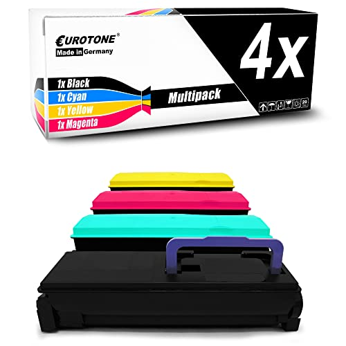 Eurotone 4x Multipack Toner in Schwarz, Cyan, Gelb und Magenta vor einer Produktverpackung.