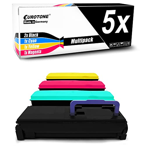 Eurotone 5er-Multipack mit schwarzen, cyan, gelben und magentafarbenen Druckerpatronen vor weißem Hintergrund.