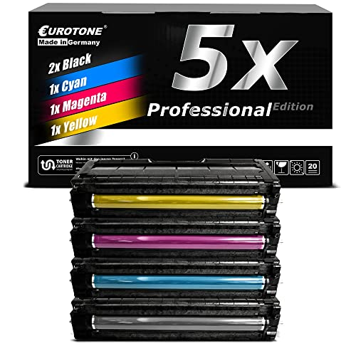 Eurotone-Druckerpatronen-Set mit 5x Professional Edition Patronen in Schwarz, Cyan, Magenta und Gelb vor einer Box.