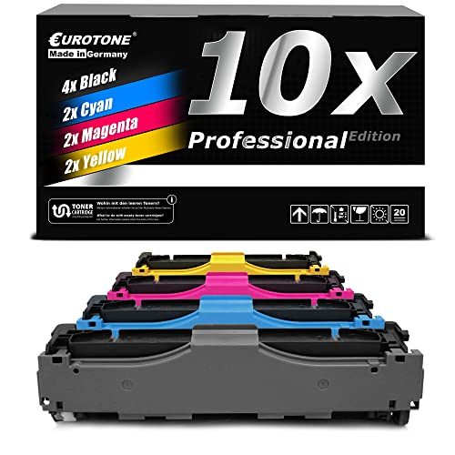 Eurotone Tonerbox mit 10x Professional Edition Patronen in Schwarz, Cyan, Magenta und Gelb, mit Patronen darunter.