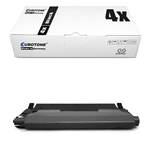 Eine weiße Eurotone-Verpackungsbox und eine schwarze Tonerkassette auf weißem Hintergrund.