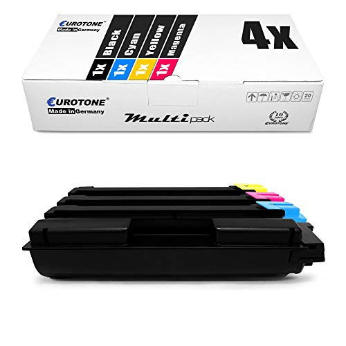 Eurotone Multipack mit vier Druckerpatronen in Schwarz, Cyan, Gelb und Magenta vor einer weißen Verpackung.