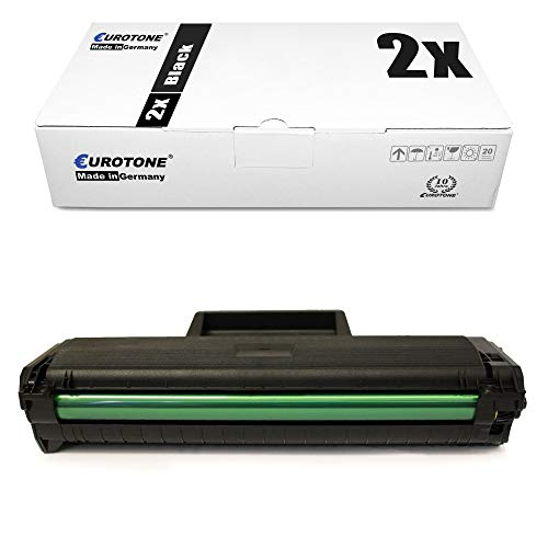 Eine weiße Eurotone-Verpackungsbox mit der Aufschrift 2x Black und eine schwarze Tonerkartusche mit grünem Zylinder.