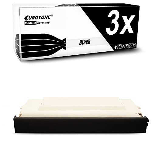 Eine Verpackung für Eurotone Toner in Schwarz mit drei Einheiten und ein Tonerchipgehäuse.