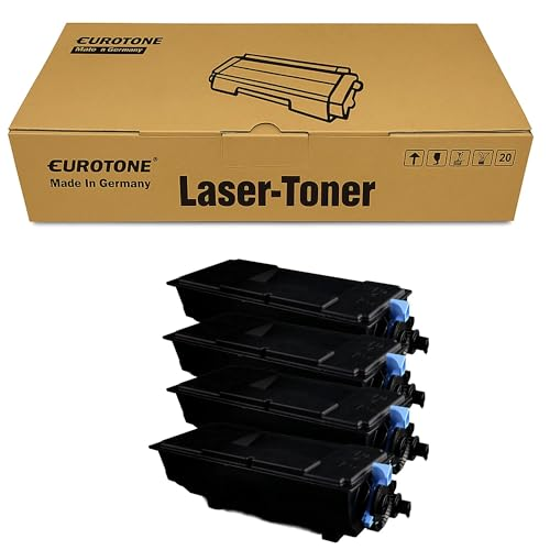 Eine Eurotone Laser-Toner Verpackung und vier schwarze Lasertoner-Kartuschen.