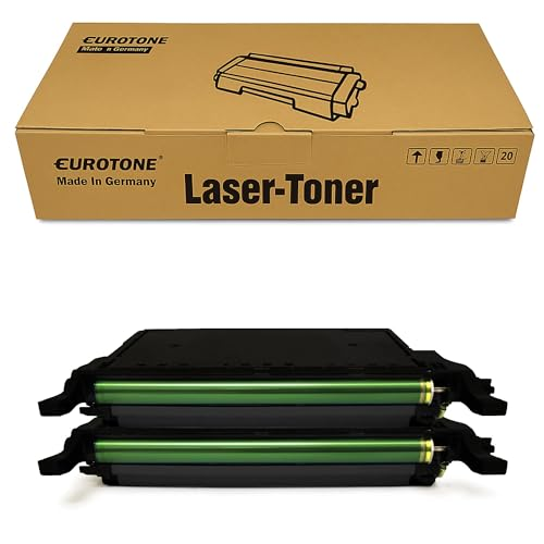 Eine Eurotone Laser-Toner Box mit zwei schwarzen Tonerkartuschen mit grünen Walzen.