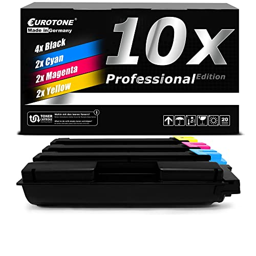 Eurotone-Druckerpatronen Set, zehn Stück, mit Box in Schwarz, Cyan, Magenta und Gelb.