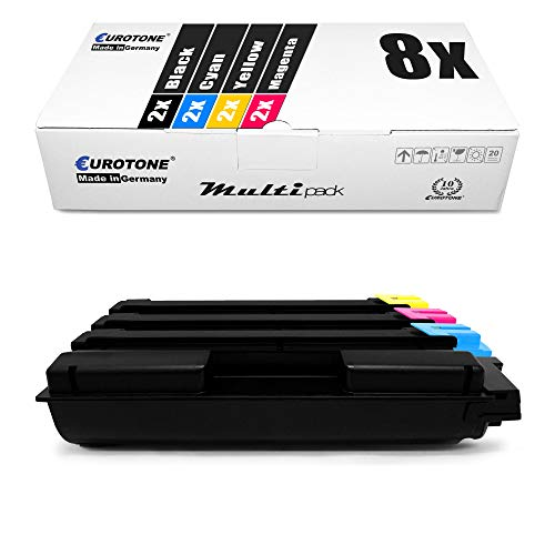 Eurotone Multipack-Box und schwarze, cyan, gelbe und magenta Druckerpatronen auf weißem Hintergrund.