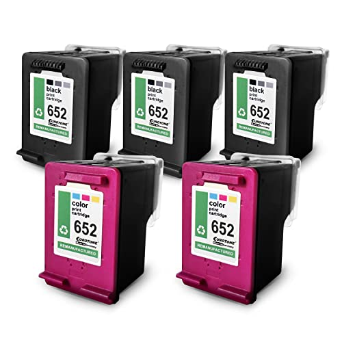 Drei schwarze und zwei magenta farbene 652 Druckerpatronen auf weißem Hintergrund.