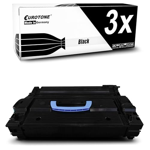 Eurotone schwarze Tonerverpackung mit 3x Aufschrift und schwarzer Tonerkartusche darunter.