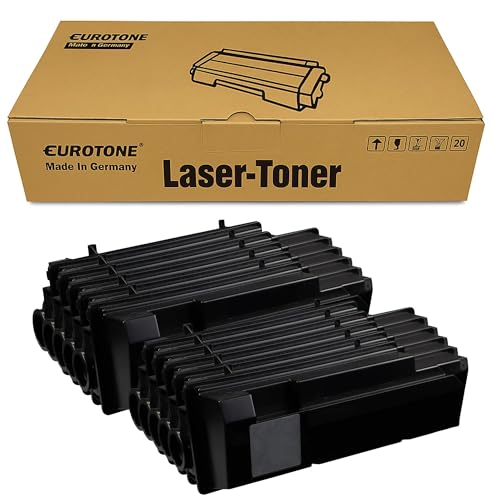 Eine Eurotone Lasertoner-Schachtel in Braun mit mehreren schwarzen Tonerkartuschen davor.