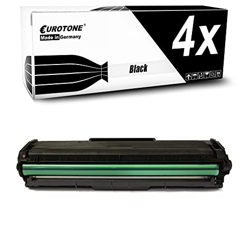 Eine schwarze Tonerkassette mit grüner Walze und der dazugehörigen Verpackung Eurotone 4x Black.