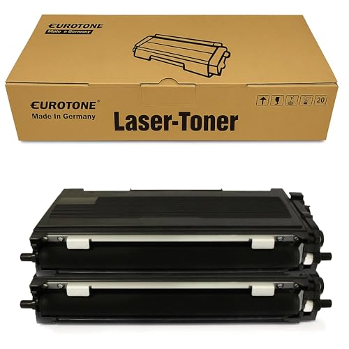 Ein brauner Eurotone Laser-Toner Karton mit zwei schwarzen Tonerkartuschen davor.
