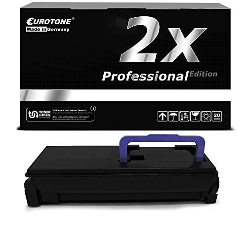 Schwarze Eurotone Toner-Kassette mit blauer Griffmulde vor einer schwarz-weißen Verpackung.