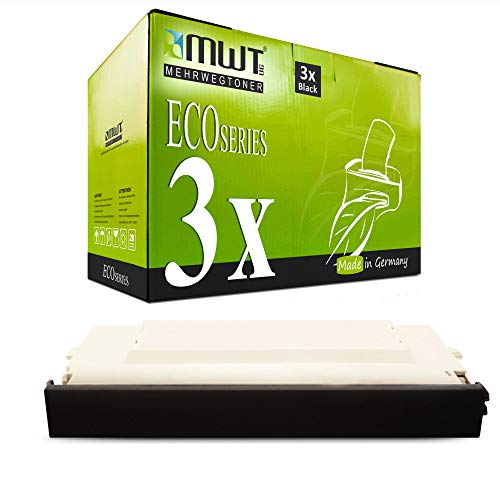 Grüne MWT EcoSeries Toner-Box für 3x Black und eine Tonerpatrone mit schwarzem Gehäuse auf weißem Grund.
