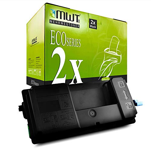 Eine grüne MWT Eco Series Tonerverpackung mit einem schwarzen Tonerbehälter im Vordergrund.