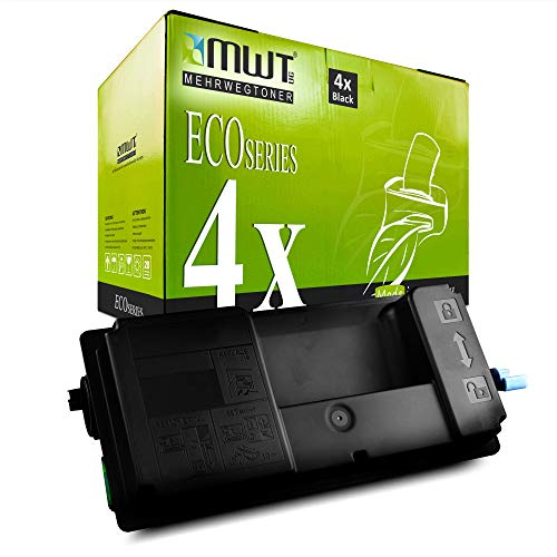 Eine grüne MWT Eco Series Tonerkartonage und eine schwarze Tonerkassette im Vordergrund.
