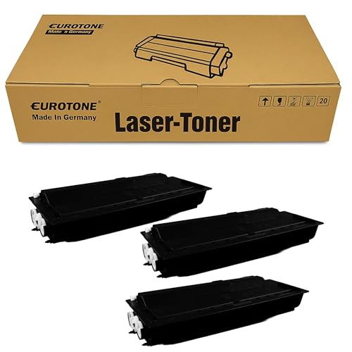 Eine Eurotone Laser-Toner Verpackung und drei schwarze Lasertoner.