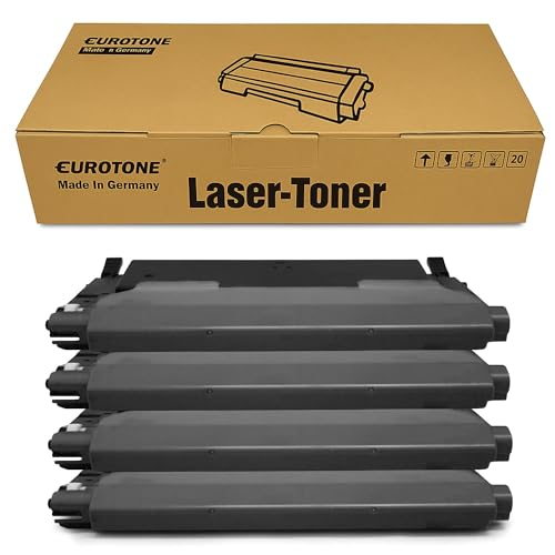 Eine braune Eurotone Laser-Toner Schachtel mit vier schwarzen Tonerkartuschen darunter.