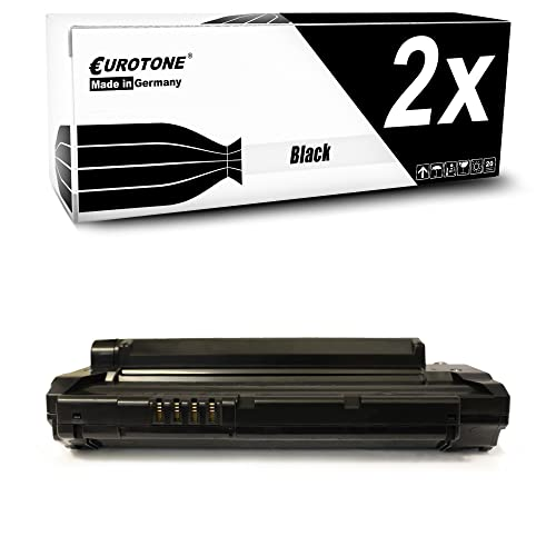 Eine schwarze Tonerpatrone und die weiße Verpackung mit Aufschrift Eurotone 2x Black.