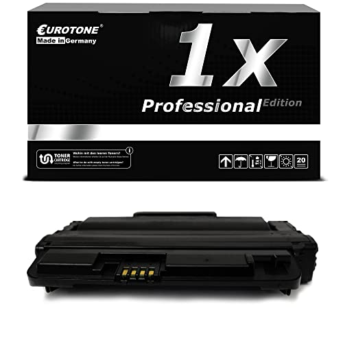 Schwarze Eurotone Toner-Patrone mit ihrer Verpackung vor weißem Hintergrund.