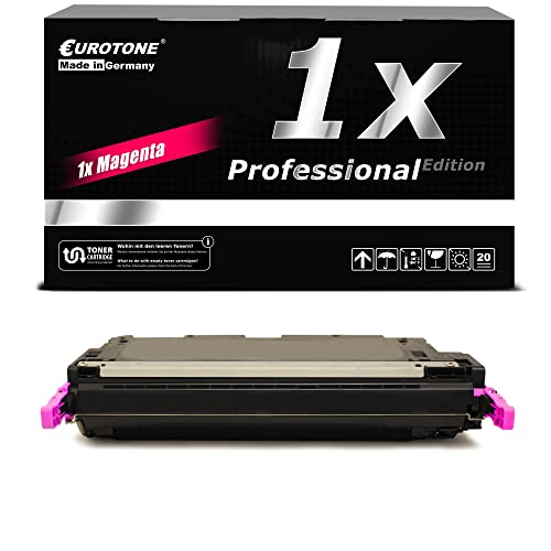 Eine schwarze Eurotone Tonerbox mit Magenta-Farbkennzeichnung und eine einzelne Magenta-Tonerkartusche.