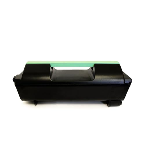 Schwarze Tonerkassette mit einem hellgrünen Griff auf einem weißen Hintergrund.