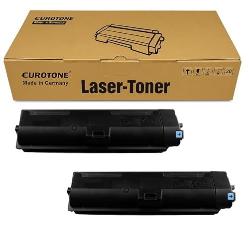 Eine braune Eurotone Laser-Toner Box und zwei schwarze Tonerpatronen auf weißem Hintergrund.