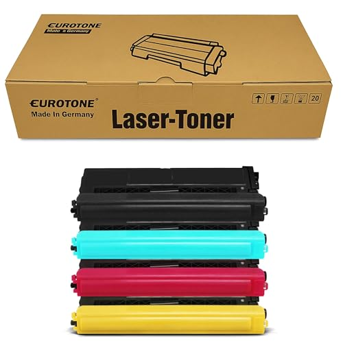 Eine Eurotone Laser-Toner Schachtel und vier farbige Tonerkassetten darunter.