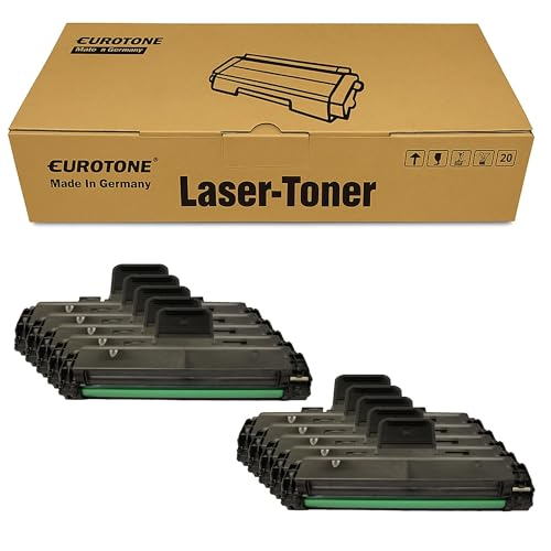 Eurotone Lasertoner-Kartons mit zwei Stapeln schwarzer Tonerkassetten auf weißem Hintergrund.