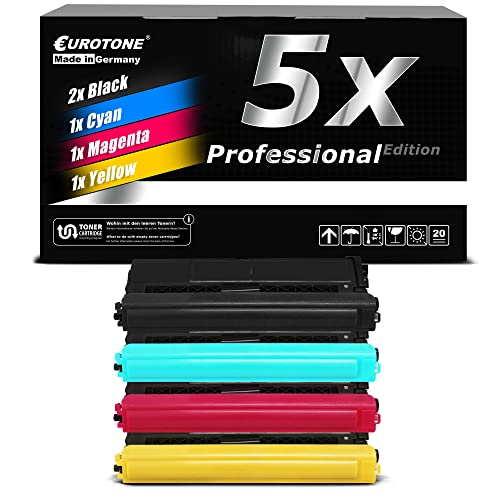 Eurotone Tonerkartuschen-Set: 5x Professional Edition mit zwei schwarzen und je einer cyan, magenta, gelben Kartusche.