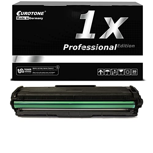 Schwarze Tonerkassette mit grüner Walze und passender schwarzer Eurotone-Verpackung.