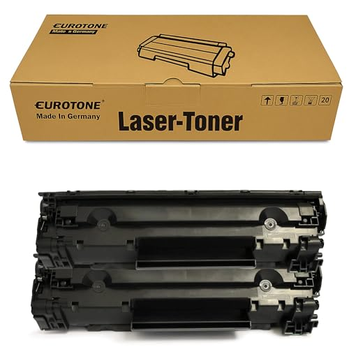 Eine braune Eurotone Laser-Toner Box mit zwei schwarzen Tonerkartuschen davor auf weißem Hintergrund.