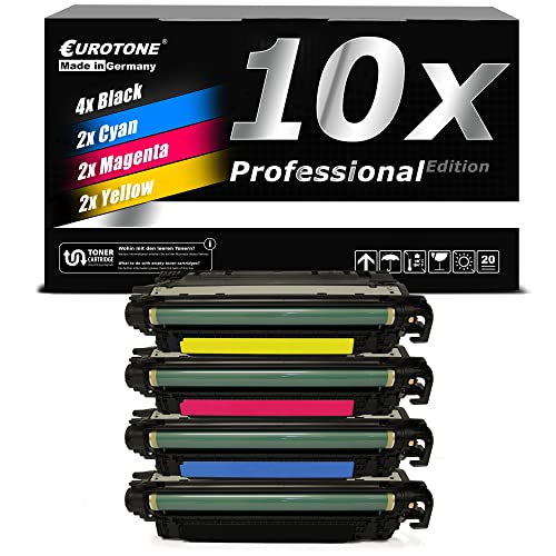 Eine schwarze Verpackung mit der Aufschrift 10x Professional Edition und vier Tonerpatronen in Schwarz, Cyan, Magenta und Gelb.